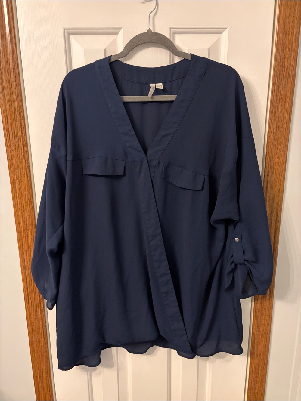 Cato Navy Wrap-Style V-Neck Tunic Top